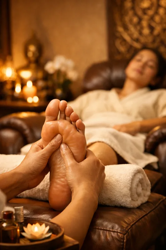 Relaxing foot reflexology treatment